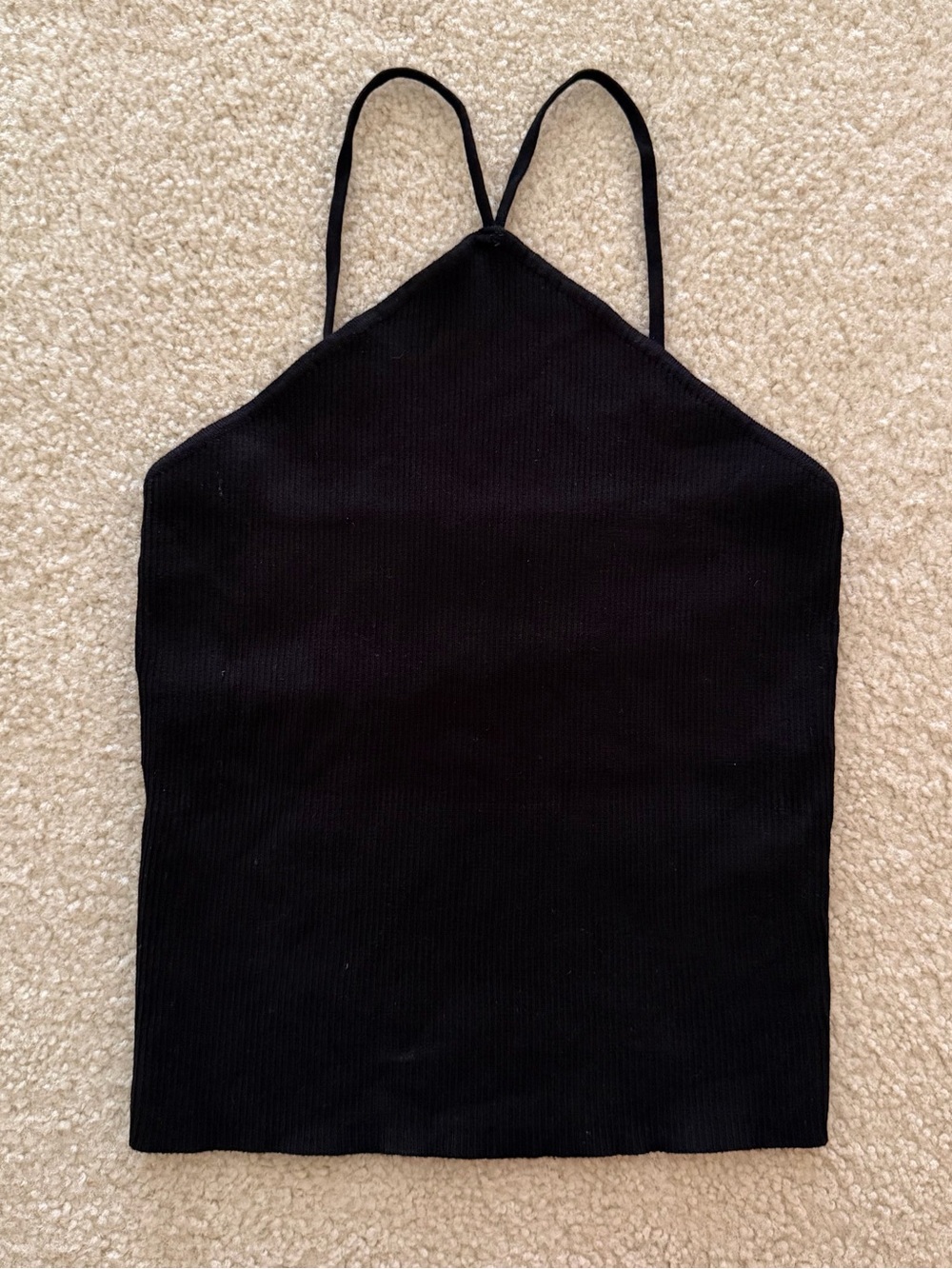 Zara Ribbed Halter Knit Top in Black – Size M